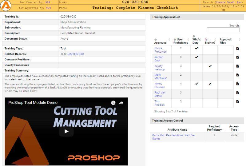 Proshop is a proprietary ERP, MES and QMS software package.