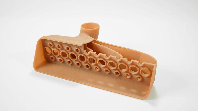 Stratasys’ new high-performance, high-strength, validated material, Victrex AM 200 (shown here) will be available for the Fortus 450mc and the F900.